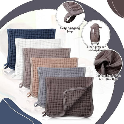 Irenare 6 Pack Muslin Burp Cloths Cotton Baby Burping Rags Large 20 x 10 Inch 6 Layers Spit up Rags Soft Absorbent Multicolor Wash Cloths Diapers for Newborn Baby Girl Boy(Simple Colors)