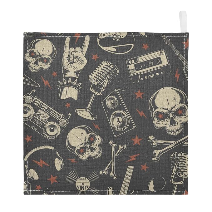 vvfelixl Baby Muslin Washcloths Rock Skulls Baby Burp Cloths Cotton Baby Face Towel for Newborn Infants Boys Girls Soft and Absorbent 11.8 X 11.8 in, 3 Pack