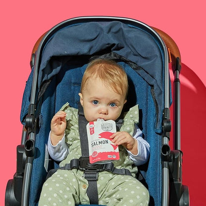 Serenity Kids 6+ Months Baby Food Pouches Puree Made With Ethically Sourced Meats & Organic Veggies | 3.5 Ounce BPA-Free Pouch | Wild Caught Salmon, Butternut Squash, Beet | 1 Count