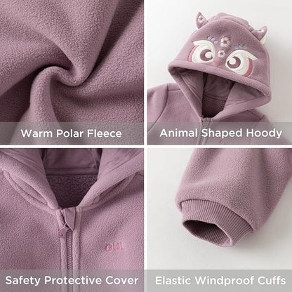 DAVE&BELLA Animal Jumpsuit for Baby Boy Girl, Hooded Winter One-Piece Romper Zip Up Fleece Infant Bodysuit with Snap Closure