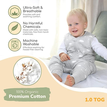 Mama Cheetah Toddler Sleep Sack with Feet in 1.0 Tog Organic Cotton for Boys and Girls, Baby Sleep Bag with Legs and 2-Way Zipper, Early Walker Medium