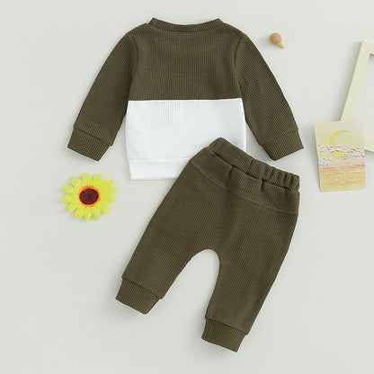 Murnouche Toddler Baby Boy Fall Winter Outfits Letter Crewneck Sweatshirt Casual Pants 2Pcs Clothes Set