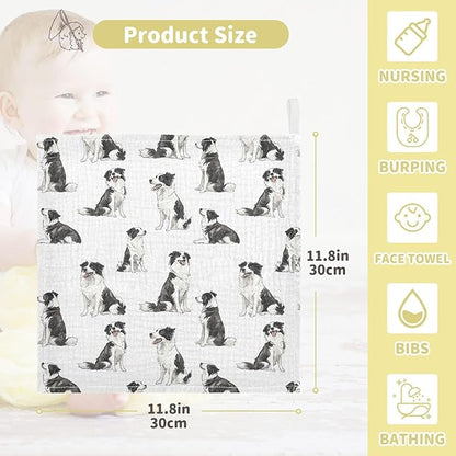 vvfelixl Baby Muslin Washcloths Border Collies Poses Baby Burp Cloths Cotton Babys Face Towel for Newborn Infants Boys Girls Soft and Absorbent 11.8 X 11.8 in, 3 Pack
