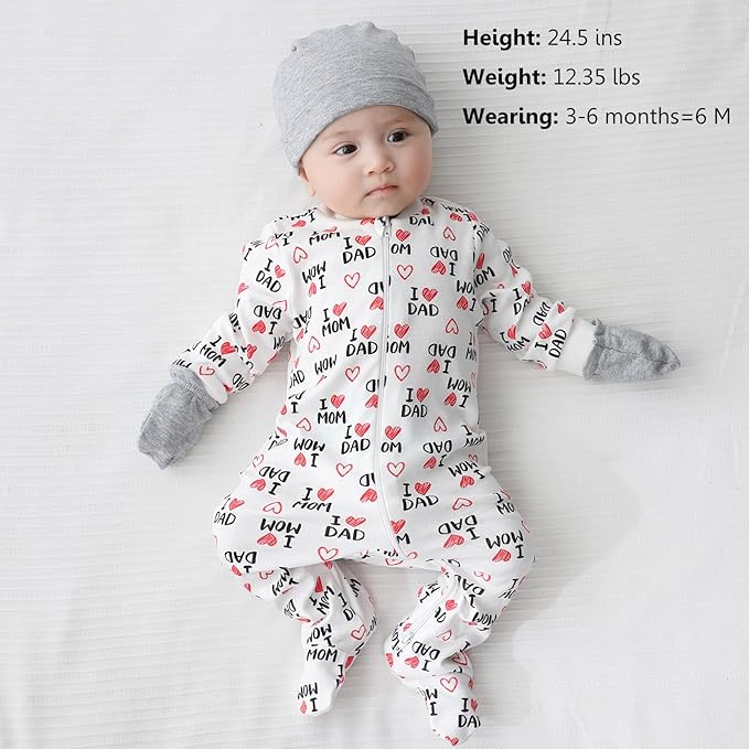 Newborn Baby One-Piece Footies Romper 2-Way Zip Cotton Bodysuit Long-Sleeve Jumsuit 4-Pack, 0-12 Months