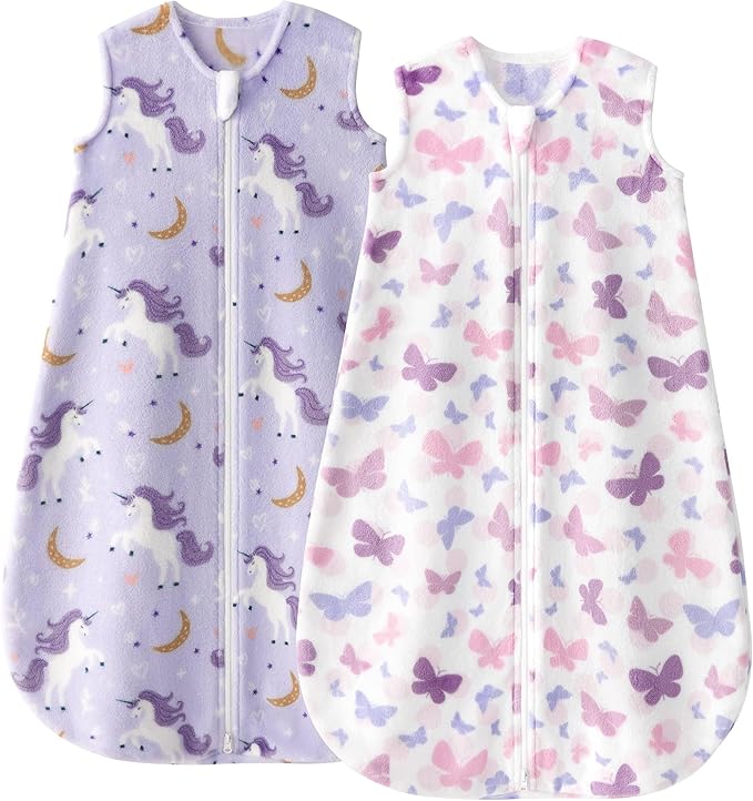 Yoofoss Fleece Baby Sleep Sack 2 Pack 1.5 Tog Baby Wearable Blanket with 2-Way Zipper