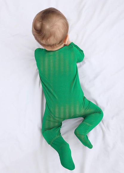 Baby Boy Footed Pajamas with Mittens,Rayon Made from Bamboo Sleepers, 2 Way Zipper Long Sleeve Pjs