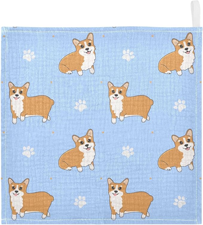 vvfelixl Baby Muslin Washcloths Corgi Paws Baby Burp Cloths Cotton Baby Face Towel for Newborn Infants Boys Girls Soft and Absorbent 11.8 X 11.8 in, 3 Pack