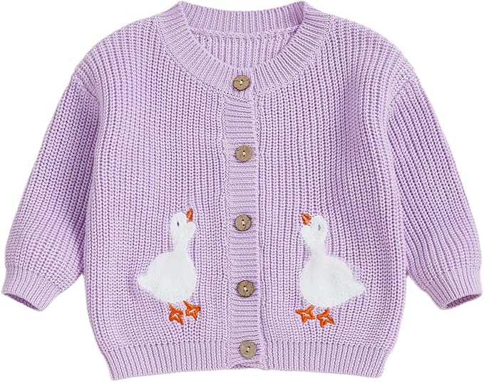 Baby Girl Cardigan Sweater Toddler Goose Embroidered Button Down Knit Sweaters Fall Winter Knitwear Jacket Clothes