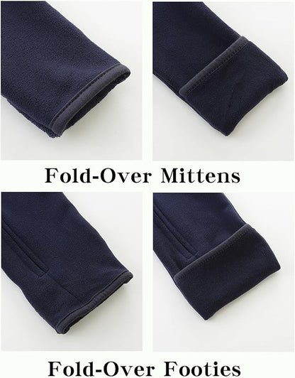 Newborn Baby Bear Onesie Winter Snowsuit With Fold-over Mittens & Footies Zip Up Baby Fleece Jumpsuit 0-18M