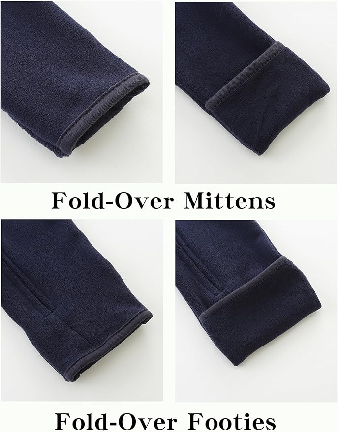 Newborn Baby Bear Onesie Winter Snowsuit With Fold-over Mittens & Footies Zip Up Baby Fleece Jumpsuit 0-18M