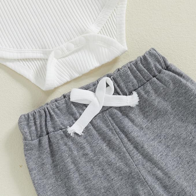 fhutpw Baby Boy Clothes 3 6 12 18 Months Ribbed Knitted Long Sleeve Romper and Pants Sets Newborn Fall Splicing Color Outfits