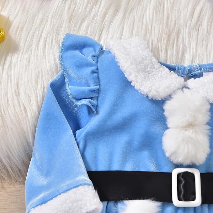 Newborn Infant Baby Girl Christmas Clothes Santa Claus Romper Dress Fur Trim Velvet Jumpsuit Bodysuit Hat Costume