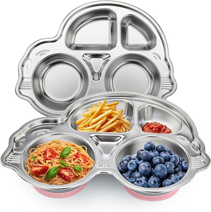 Stainless Steel Baby Suction Plates: Divided Plates Designed for Babies and Toddlers, Made of 100% Food-Grade Materials Ideal for Baby-Led Weaning BPA-Free Toddler Feeding Dishwasher Safe PINK