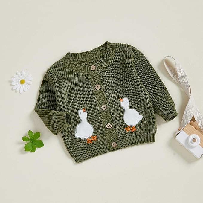 Baby Girl Cardigan Sweater Toddler Goose Embroidered Button Down Knit Sweaters Fall Winter Knitwear Jacket Clothes