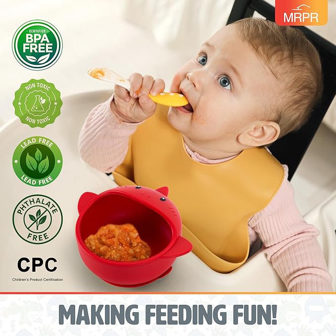 MRPR Chompers Silicone Shark Bowl - Baby & Toddler Suction-bowl - BPA-Free, Microwave & Dishwasher safe - Mess-Free Mealtime - Fun & Durable Snack-bowl for Kids - Strong Suction, Travel-Friendly