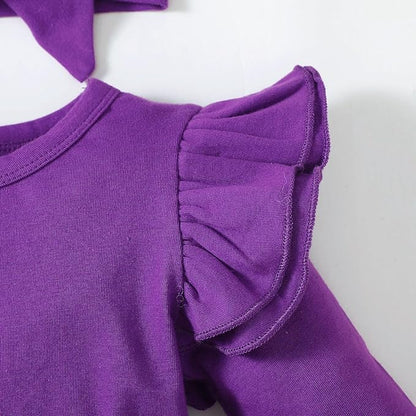 Baby Girl Clothes Infant Ruffle Sleeve Romper Dress Newborn Solid Tutu Skirt Sets Jumpsuit Headband Outfit