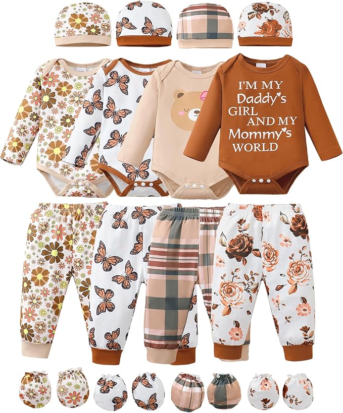 NZRVAWS Newborn Baby Boy Girl Clothes Unisex Preemie Infant Must Have Pants Set Outfits 0-18 Months 20 Pcs Essentials Gift