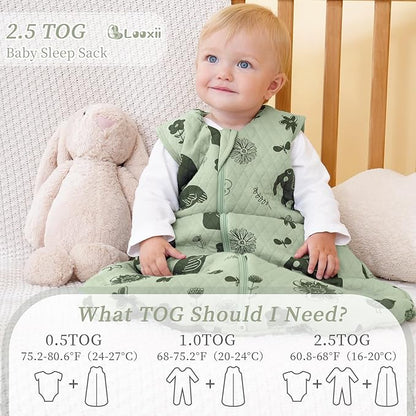 Looxii Baby Sleep Sack 6-12 Months 2.5 TOG Baby Wearable Blanket, Cotton Quilted Infant Toddler Sleeping Bag 2-Way Zipper Warm Toddler Sleep Sack for Winter
