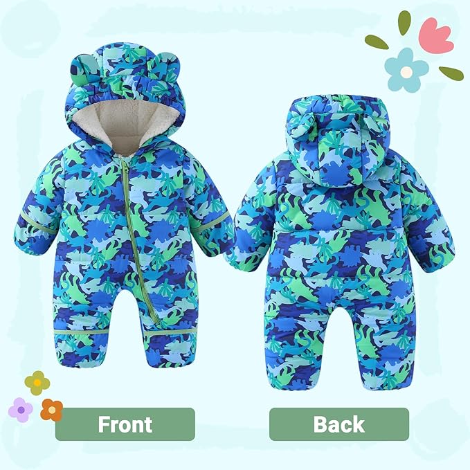 JiAmy Baby Snowsuit Baby Printed Winter Clothes With Flod-Over Girl Boy Hooded Outfits Jumpsuit Coat