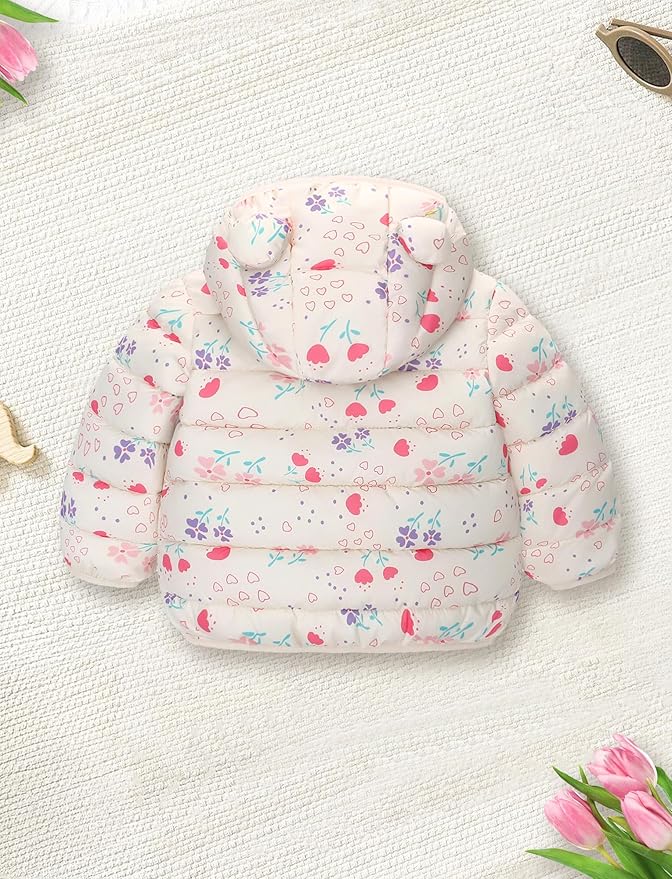 Happy Cherry Infant Baby Cute Cartoon Prints Winter Jacket Bear Ear Hood Warm Puffer Coat 6M-4T
