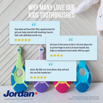 Jordan* ® | Step 1 Baby Toothbrush | 0-2 Years, Soft Bristles, BPA Free | Pink & Purple | 4 Pack