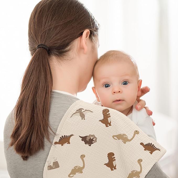 Bearmoss Muslin Burp Cloths, 100% Cotton Baby Burping Clothes, Large Extra Soft Absorbent for Unisex Newborn Boy and Girl, 20x10in, 6 Pack, Grey Print