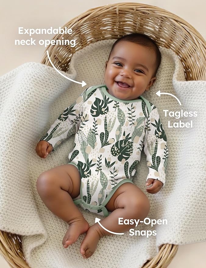 Yoofoss Baby Bodysuits 100% Organic Cotton Baby Onesie Long Sleeve Baby Boys Girls Clothes Soft Newborn Infant Romper, 3 Pack