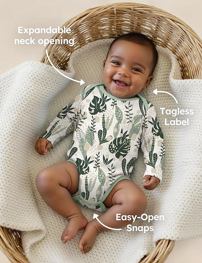 Yoofoss Baby Bodysuits 100% Organic Cotton Baby Onesie Long Sleeve Baby Boys Girls Clothes Soft Newborn Infant Romper, 3 Pack