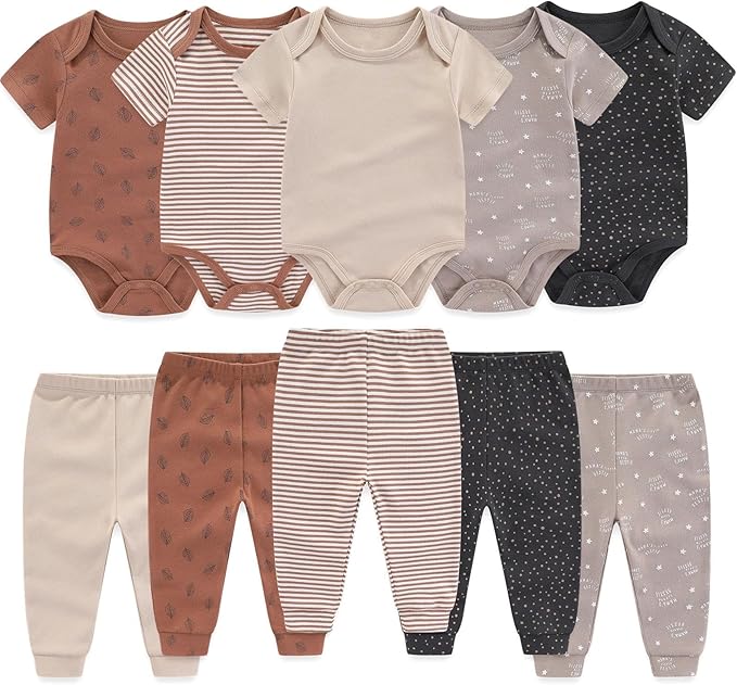 Baby Boy Girl 10 Piece Combined Type Clothing Set Cotton Baby Bodysuits and Pants Set Home Outdoor Infant Clothes