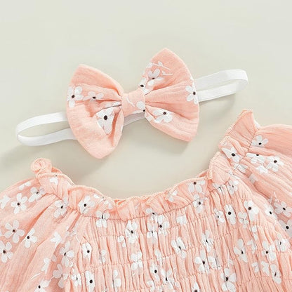 2pcs Infant Baby Girls Romper Dress Headband Long Sleeve Clothing Flowers Newborn Boho Girl Outfit Jumpsuit Clothes