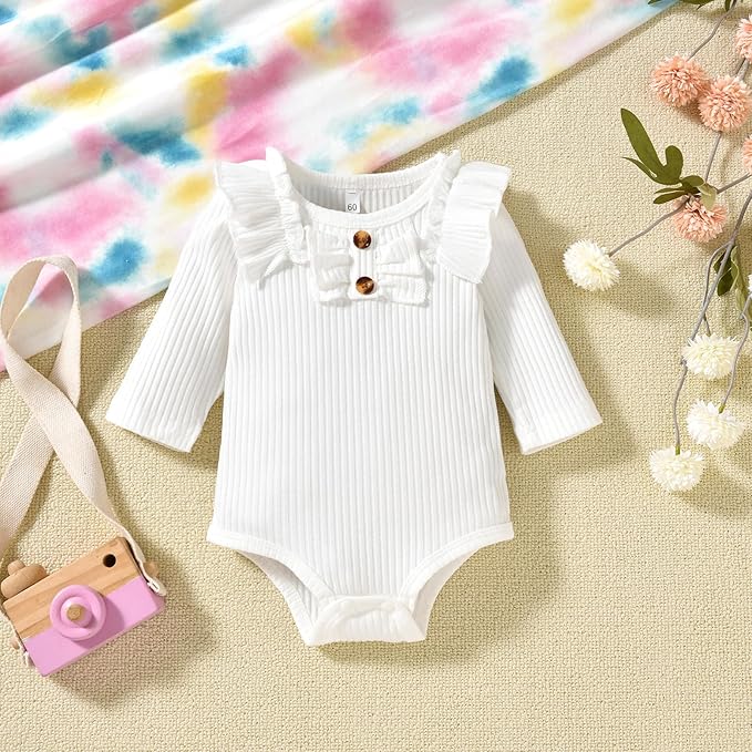 Aalizzwell Preemie Newborn Infant Baby Girls Clothes Ribbed Bodysuit Pants Set Fall Winter Outfits