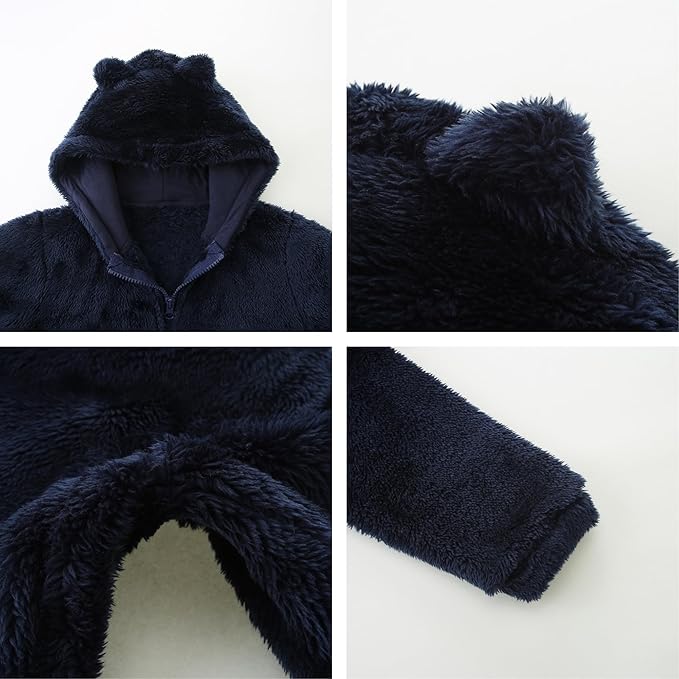 Toddler Winter Coat Fleece Zip up Hooded Bear Ears Warm Fuzzy Baby Kids Jacket Outerwear Sweater