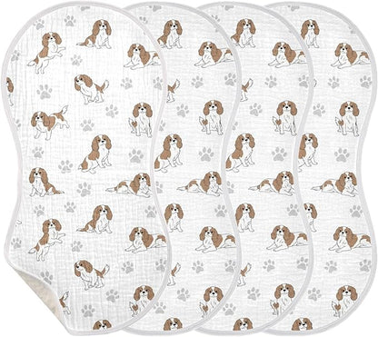 4 Pack Muslin Burp Cloths Cavalier Dogs Paw White Cotton Baby Burp Cloths Ultra Absorbent Burping Cloth Soft Spit Up Rags for Newborn Babies Boys Girls 22x11 Inch