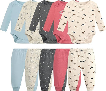Baby Newborn Layette 10-Piece Clothing Sets Soft Cotton Bodysuits Pants Sets for Baby Boys Girls Toddler Unisex