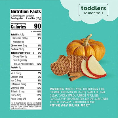 Beech-Nut Toddler Snacks, Mini Waffles with Hidden Veggies, Pumpkin Apple Cinnamon, Non-GMO, 3.2 oz Bag (7 Pack)
