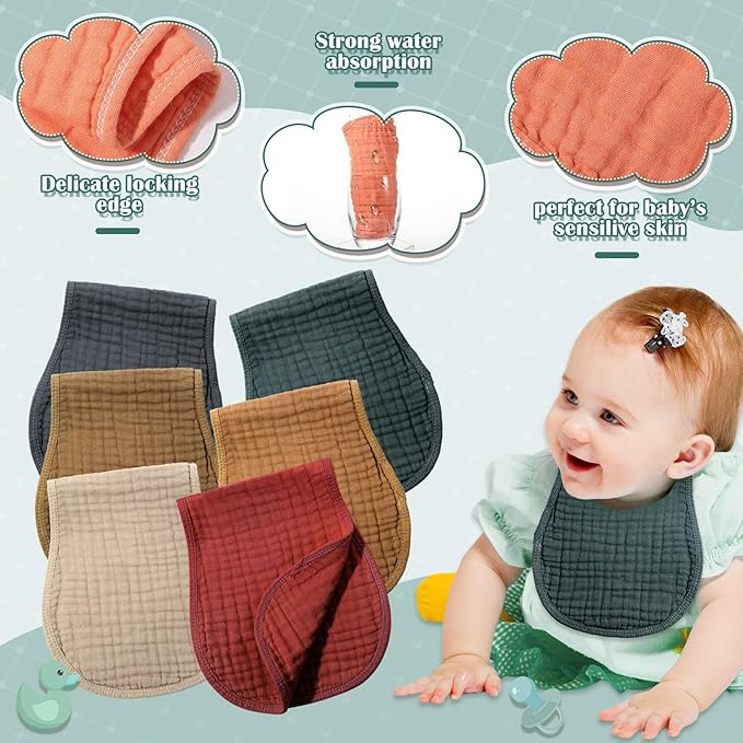 Frienda 6 Pack Muslin Burp Cloths Cotton Large 20''x 9'' Extra Absorbent and Soft Baby Burping Cloth for Baby Boy Girl Unisex(Classic Colors)