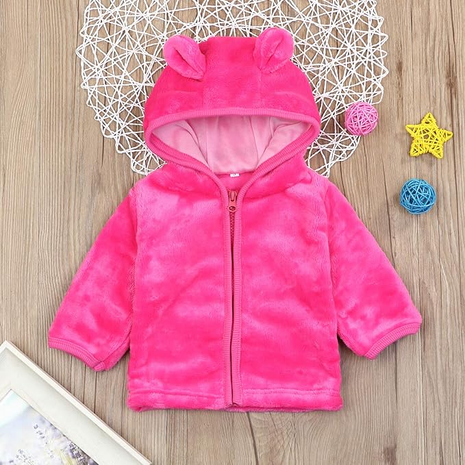 Noubeau Infant Baby Boys Girls Fleece Ears Hat with Lined Hooded Zipper Up Jacket Coat Tops Outwear Overcoat Warm Fall Winte