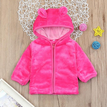 Noubeau Infant Baby Boys Girls Fleece Ears Hat with Lined Hooded Zipper Up Jacket Coat Tops Outwear Overcoat Warm Fall Winte