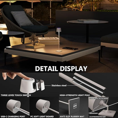 Compact Cordless Table Lamp, Rechargeable LED Night Light, Dual Light Source (RGB Top & Warm Bottom), Touch Control & Timer, Metal Lamp for Bedroom & Kids Room (Greige 1PACK)