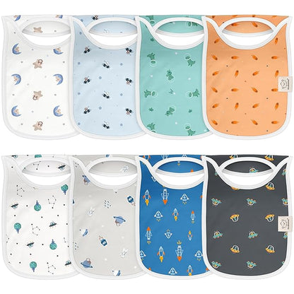 KeaBabies 8-Pack Baby Bibs for Boys, Girls - Pullover Bibs for Drooling Teething Baby Girl & Boy Toddler, Newborn, Soft & Absorbent, Cute Colors, Large Torso Coverage Keep Infant Clean & Dry (Cosmo)
