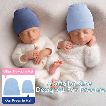 Newcotte 6 Pcs Preemie Baby Hats Cotton Preemie Caps Warm Newborn Beanie Premature Hat for Nicu Premature Boy Girl