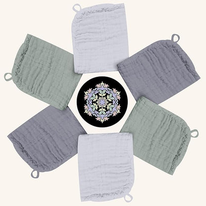Baby Washcloths -100% Cotton Muslin Soft Baby Bath Wash Cloths and Absorbent Baby Wipes for Newborns Kids Girls and Boys - 12 Pack, 12x12 Inches - Grey, Green, Slate