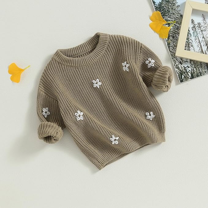 Mubineo Baby Girl Winter Clothes Cute Flower Sweater Crewneck Pullover Long Sleeve Knit Newborn Infant Sweaters