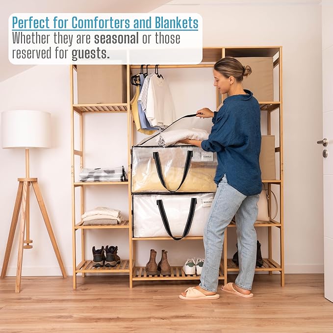 VENO 8 Pack Moving Bags, Christmas Storage Bins, Moving Boxes Alternative, Comforter and Blanket Storage Bags, College Dorm Packing Supplies, Foldable Heavy-Duty Tote (Clear, 8 Pack)