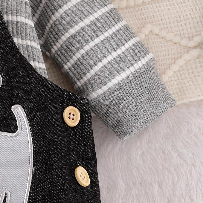 Baby Boy Clothes Fall Winter Outfits Long Sleeve Striped Romper Cute Cartoon Jeans Overalls Pants Set 0-18 Months