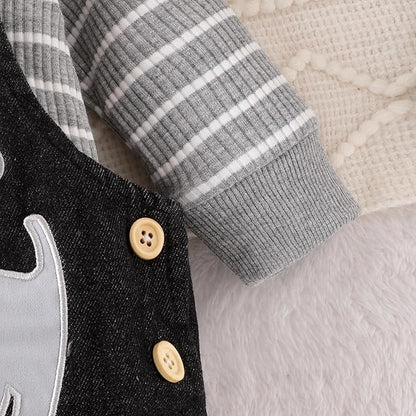 Baby Boy Clothes Fall Winter Outfits Long Sleeve Striped Romper Cute Cartoon Jeans Overalls Pants Set 0-18 Months