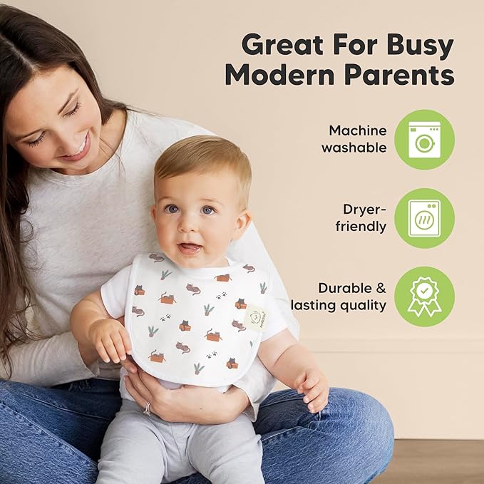 8-Pack Organic Baby Bibs for Boys, Girls - Soft Cotton Drooling and Teething Bibs for Baby Girl & Boy, Extra Absorbent, Easy to Clean & Put On for Toddler, Newborn, Infant 0-24 Months (Fall Spores)