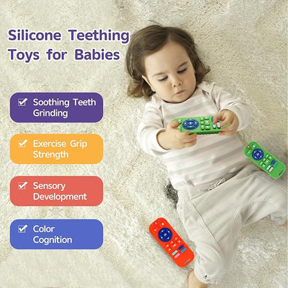 Hooku 2-Pack Silicone Teethers for Babies 0-6 & 6-12 Months, Sensory Chew Toys & Remote Control Toys for Infants & Toddlers