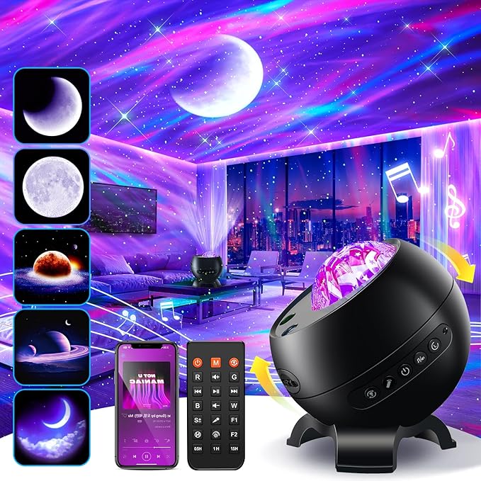 Northern Galaxy Light Projector, 300+Modes & 5 Films Star Projector, 15 White Noise & Bluetooth Moon Galaxy Projector, Valentines Day Gifts, Gifts Star Lights for Ceiling, Bedroom Decor