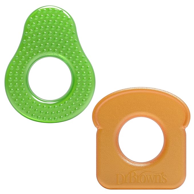 Dr. Brown's AquaCool Water-Filled Teether, Cooling Baby Teether Toy for Sore Gums, Avocado Toast Shapes, BPA Free, 3m+, 2-Pack